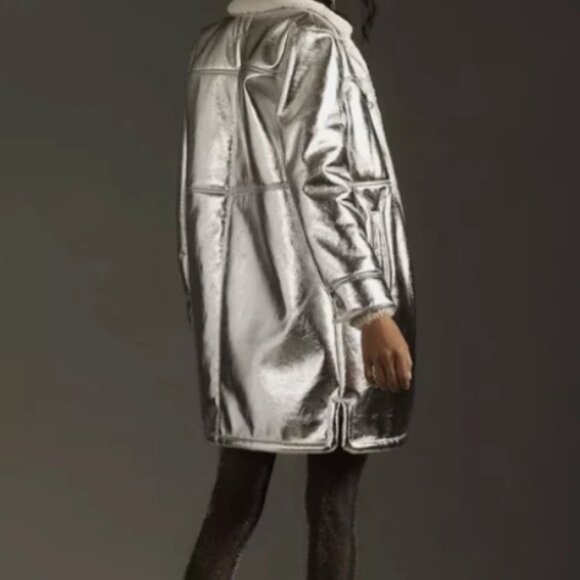 7 For All Mankind Metallic Silver Faux Fur Jacket – Size XS – NWT - Picture 4 of 6